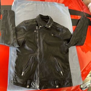 AllSaints Black Leather Bomber Jacket
